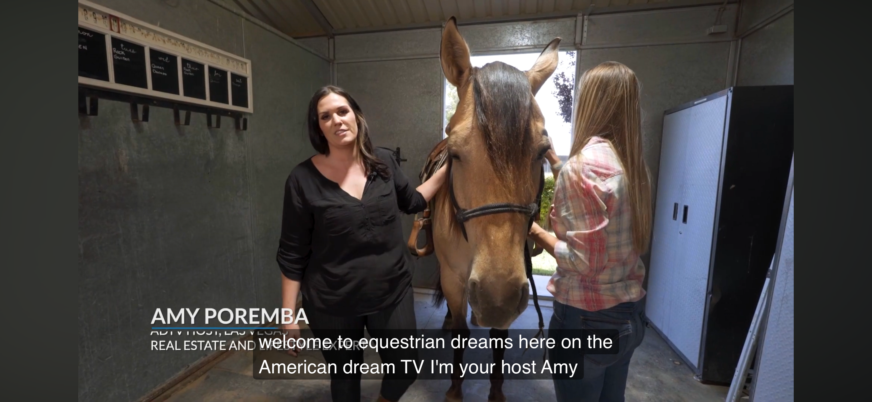 Amy Poremba host of American Dream TV filming at Windrock Farm equestrian stables
